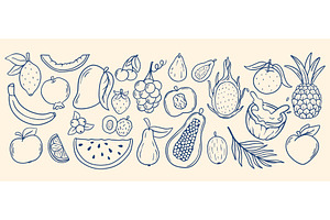 Summer berries and fruits in doodle, a Food Illustration by Tati_Kli