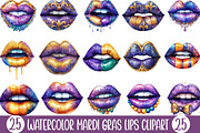Watercolor Mardi Gras Lips Clipart, an Illustration by Designking (Thumbnail 1 of 5)