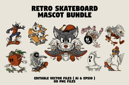 cartoon skateboarding mascot bundle