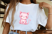 Cute Little Pink Cat Watercolor Clip, an Illustration by CrexoraLab (Thumbnail 4 of 5)