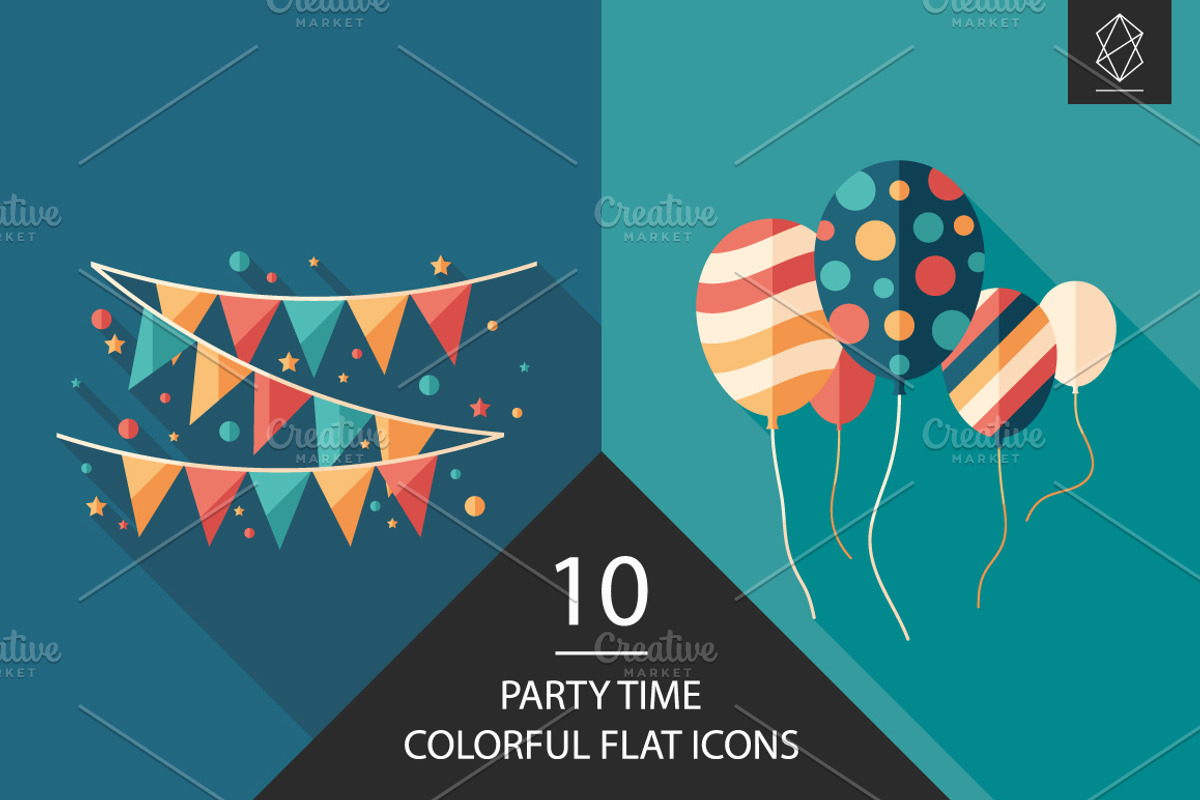 Party time flat square icon set, an Icon by Yury Velikanov (Photo 1 of 2)