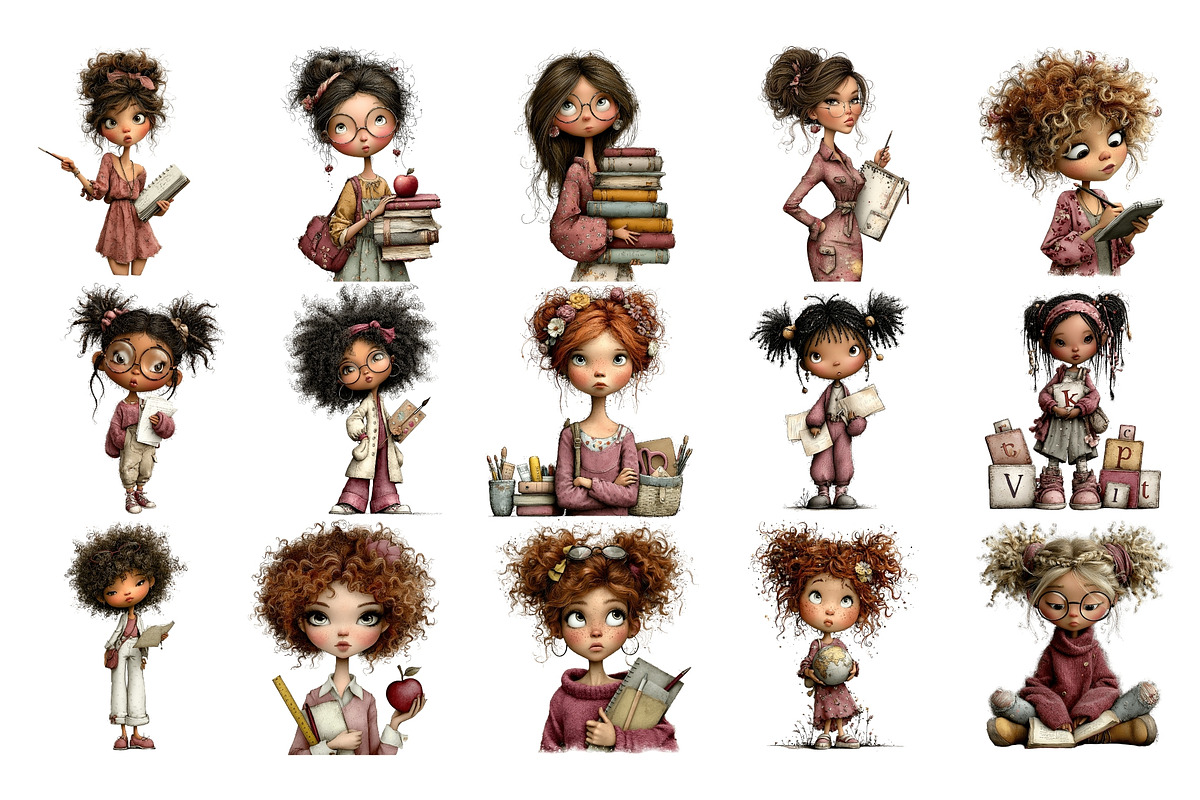Student Girls PNG Clipart Bundle, a Person Illustration by Nicolle's Colorful Art (Photo 4 of 5)