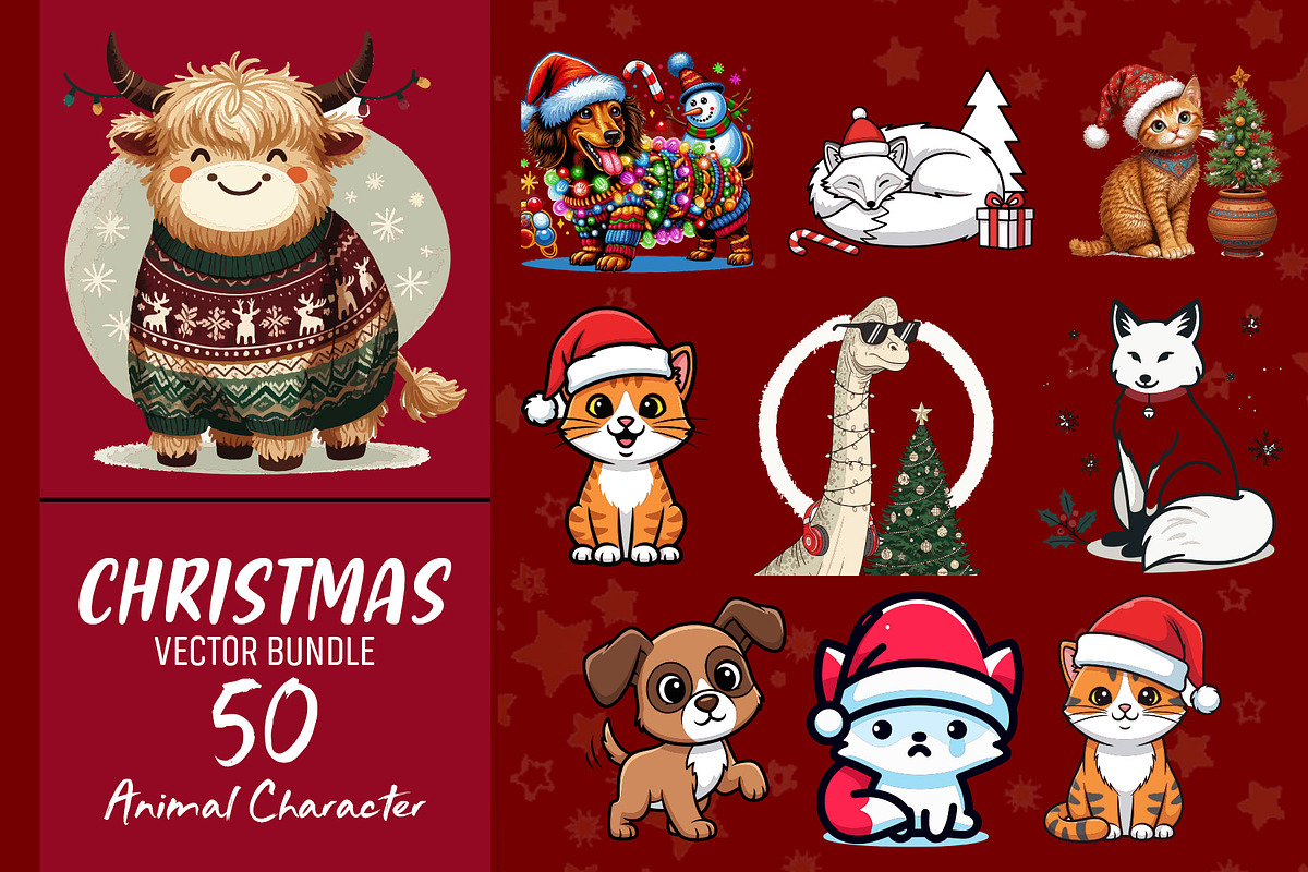 50 Festive christmas characters set, an Illustration by Sofia's Fashion (Photo 1 of 3)