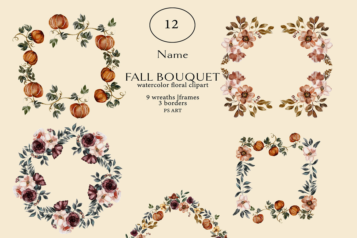 Watercolor Fall Flowers Clipart Set, a Person Illustration by Pink Studio Art (Photo 13 of 19)