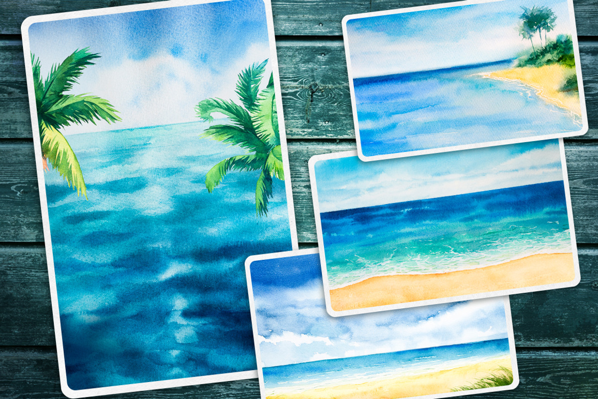 Seascapes 2. Watercolor set., an Illustration by AlexGreenArt (Photo 5 of 9)