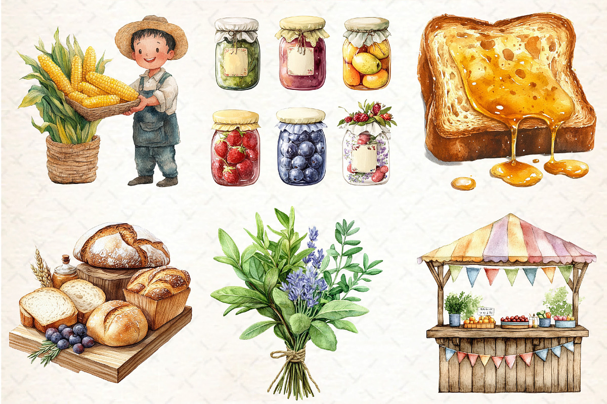 Watercolor Farmer's Market Clipart P, an Illustration by DreamCafeArt (Photo 3 of 7)