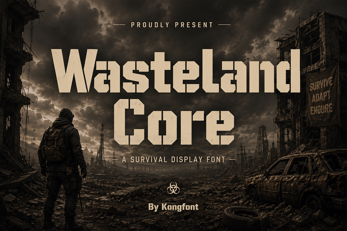 Wasteland Core - Display Font, a Handwritten Font by overlaytemplates (Photo 1 of 5)