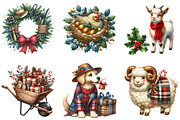 Cozy Farm Christmas Watercolor, an Illustration by DreamArtGraphic (Thumbnail 5 of 6)