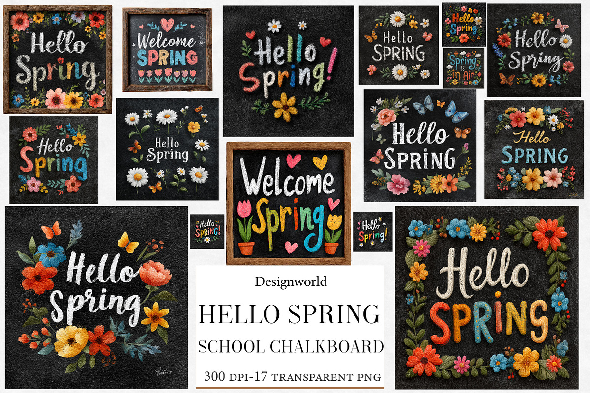 Hello Spring School Chalkboard Clipa, an Illustration by Designworld (Photo 1 of 4)