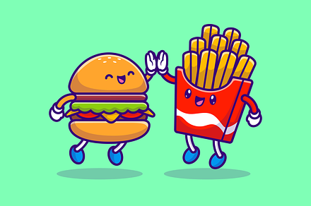 Cute Hamburger High Five With French, a Food Illustration by Catalyst Labs