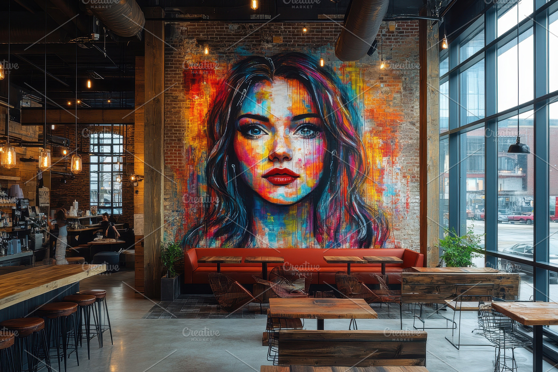 Vibrant mural of a woman's face ador, a Photo by Tanuart
