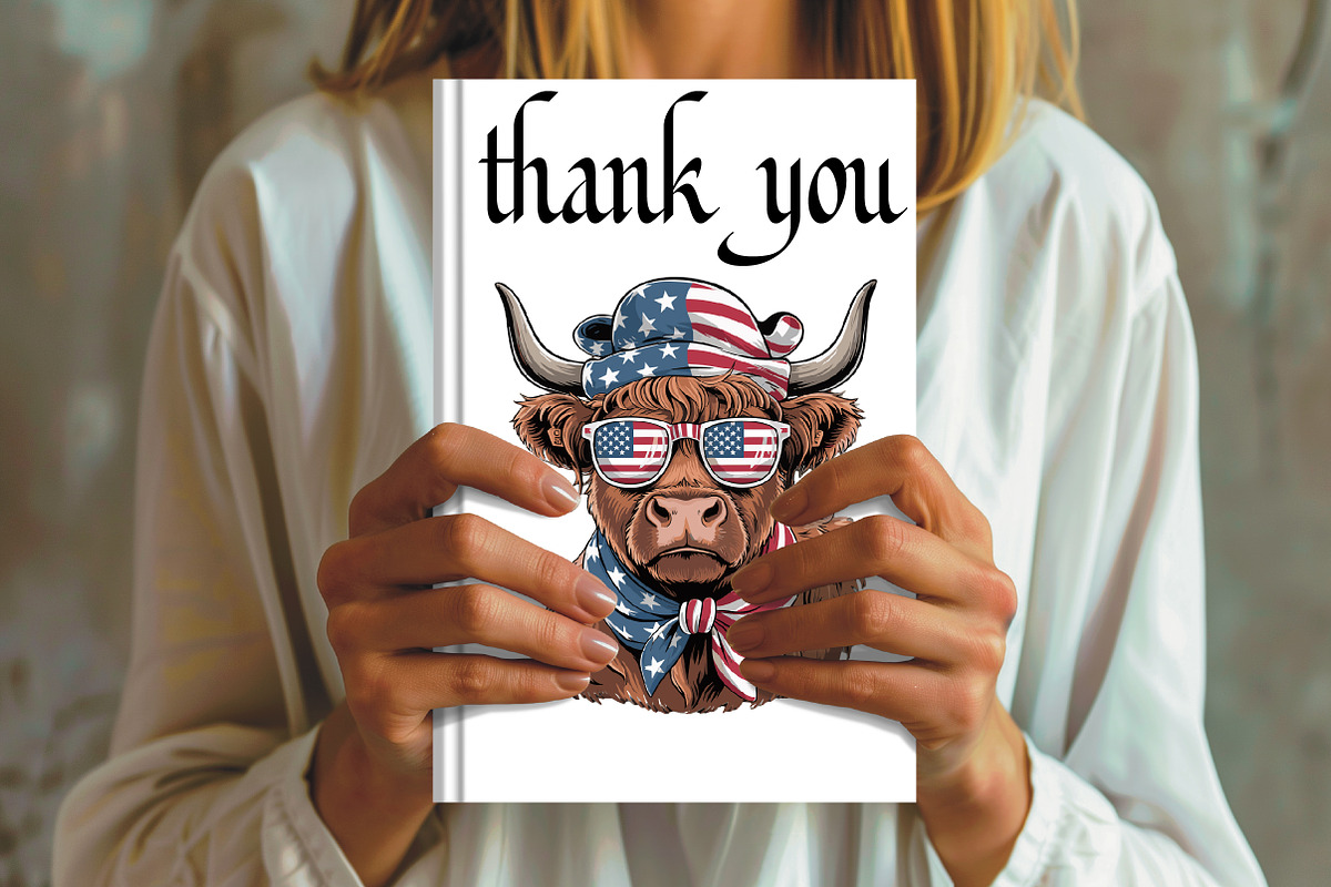Patriotic highland cow american flag, an Illustration by CrexoraLab (Photo 2 of 4)