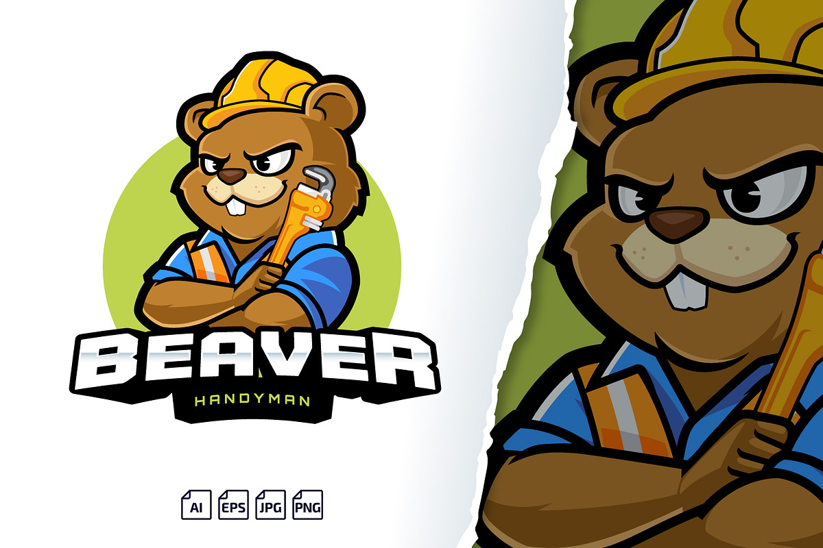 Handyman Beaver Mascot Logo Template, a Branding & Logo Template by tkzgraphic