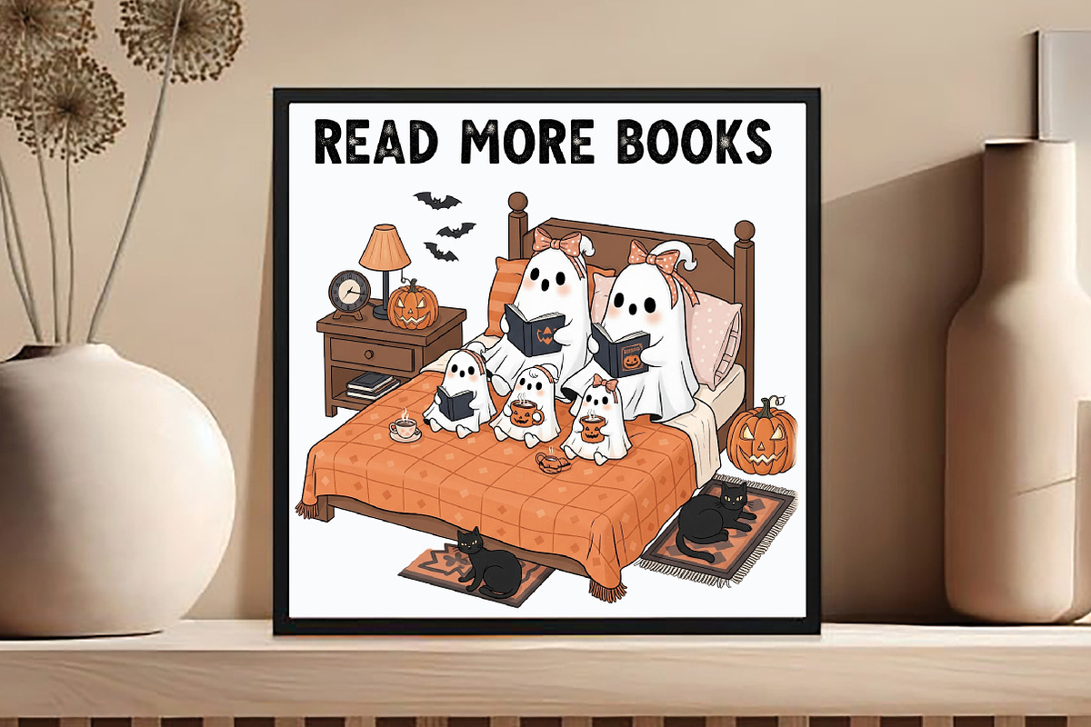 Read More Books, Ghost with Bow & Bo, an Illustration by DreamCafeArt (Photo 5 of 7)