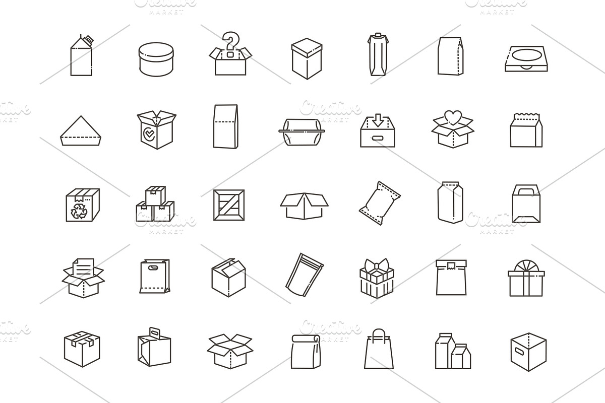 Packaging Icons Set Line Icons, an Outline Icon by Tettygreen (Photo 2 of 2)
