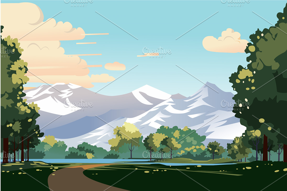 Background mountains in the city, an Illustration by Dessign Sells