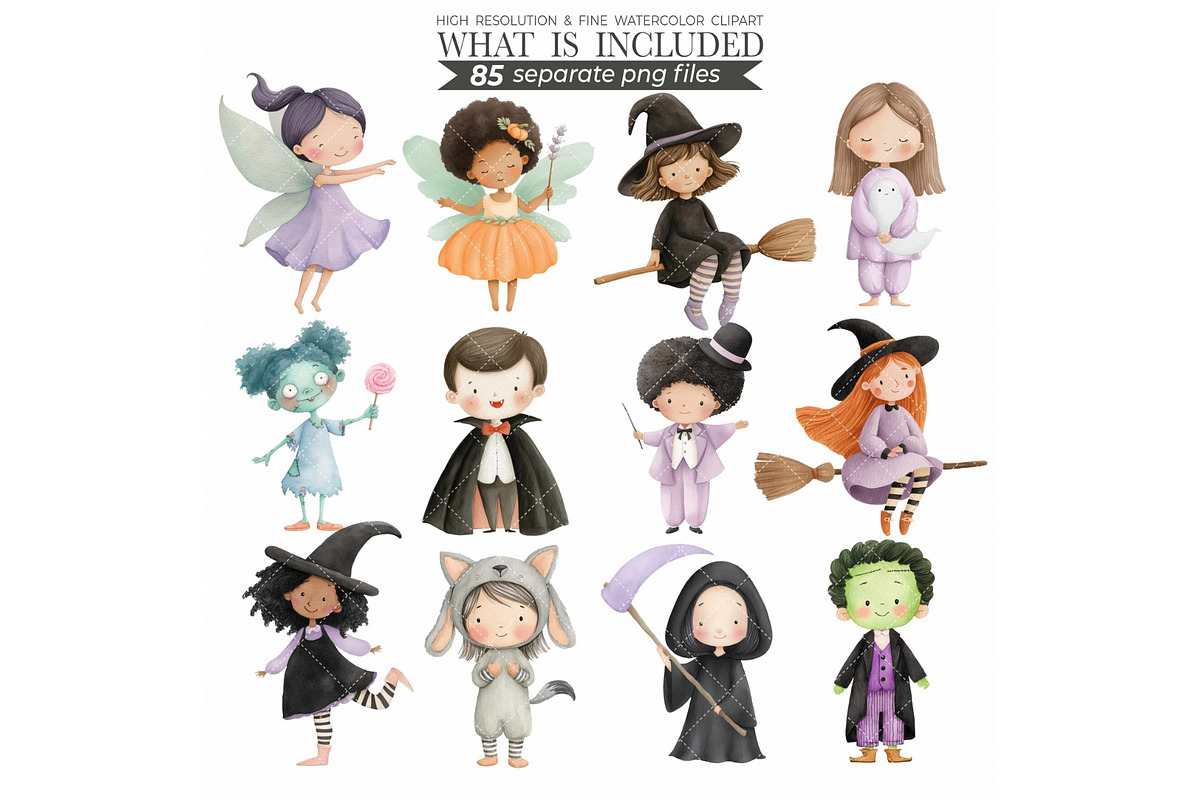 Watercolor Cute Halloween Clipart, an Illustration by CharmClipart (Photo 6 of 9)
