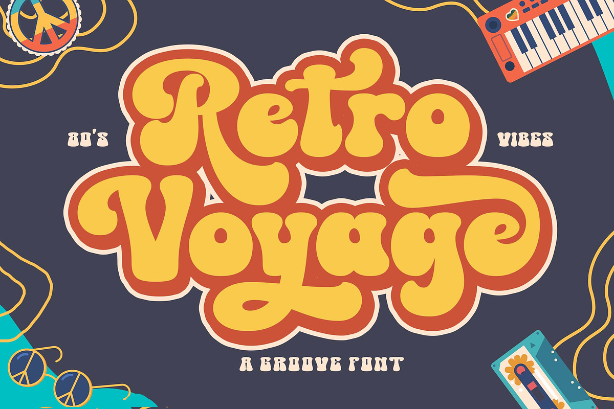 Retro Voyage a Groovy Font, a Script Font by Blankids Studio (Photo 1 of 11)