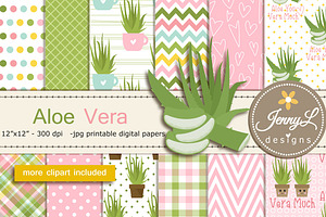 Aloe Vera Digital Papers and Clipart, a Pattern Graphic by JennyL Designs