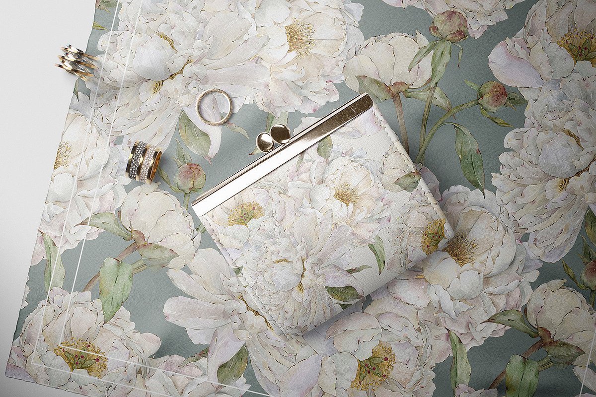 White Peonies Watercolor Collection, a Pattern Graphic by Alisa Fimen Design (Photo 11 of 13)