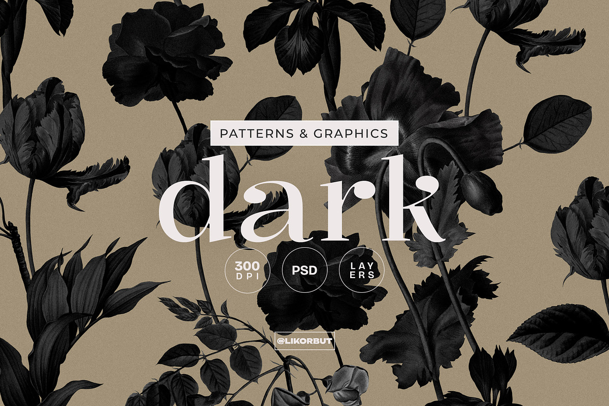 Dark Bloom Elegant Floral Pattern, a Pattern Graphic by likorbut (Photo 1 of 12)