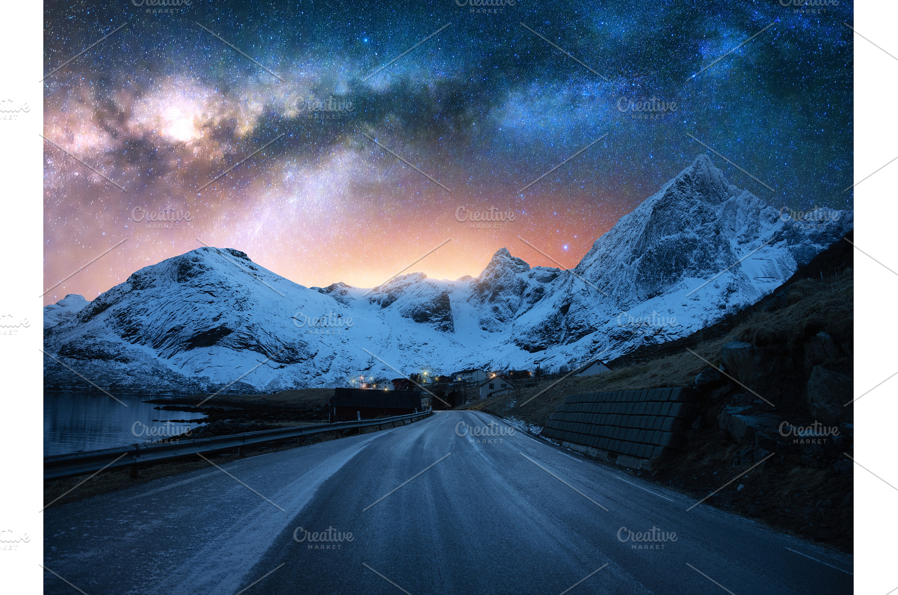 Bright Milky Way, road and snowy, a Nature Photo by den-belitsky