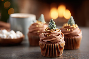Festive cupcakes decorated for christmas holiday, a Food & Drink Photo by AlyaAnd