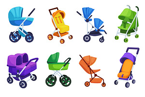 Cartoon baby carts. Toddler stroller, an Object Illustration by LadadikArt