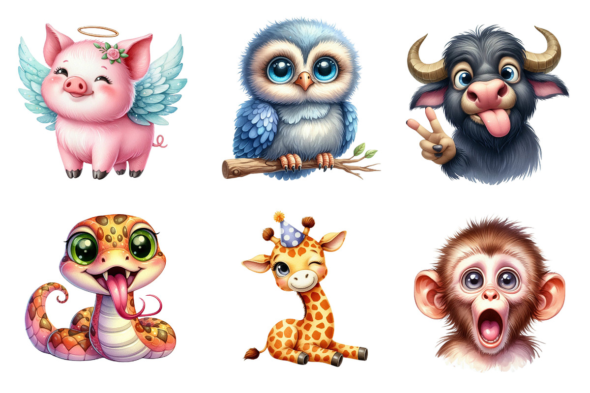 Funny Animal Clipart Bundle, an Illustration by CreationArt (Photo 2 of 5)