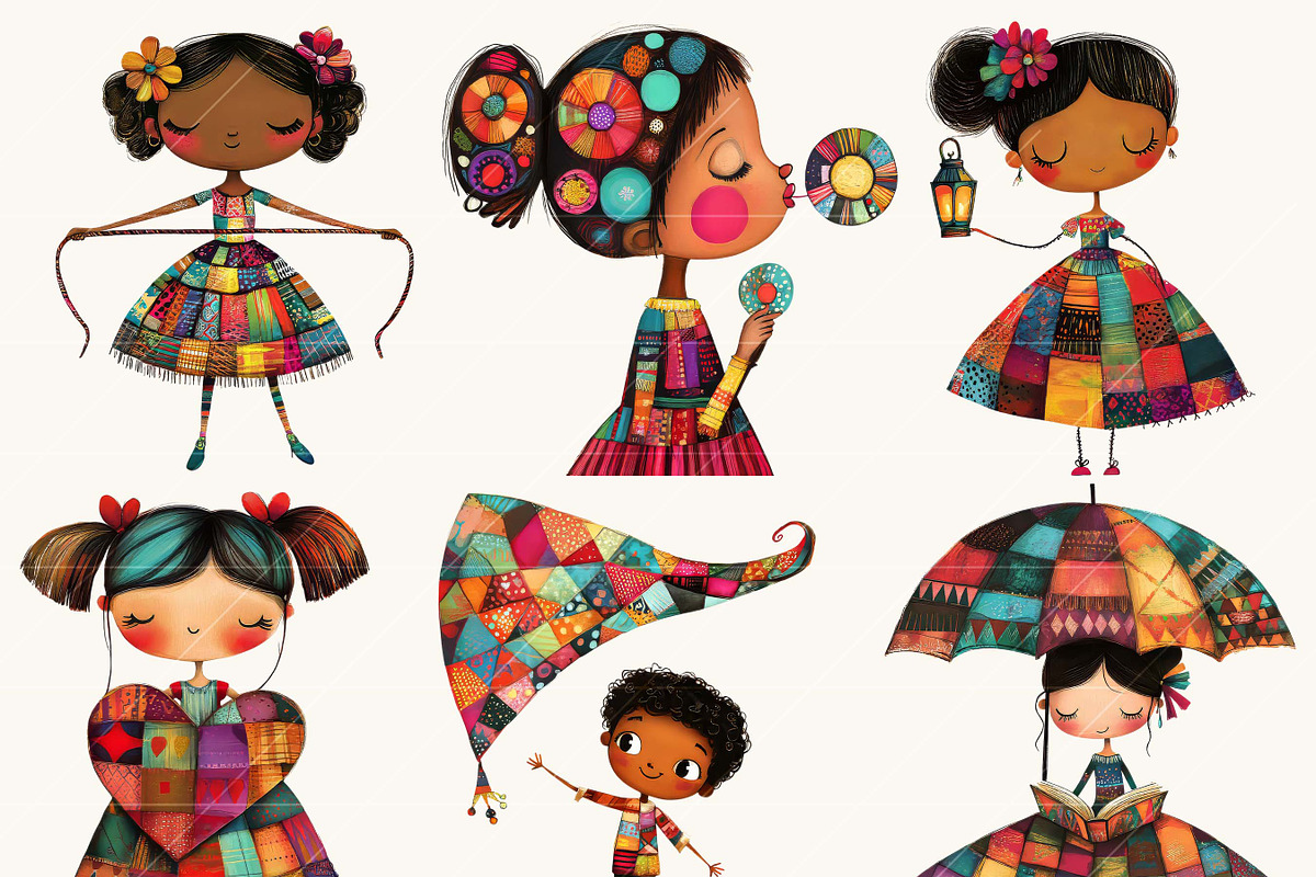 Afro Quilted Girl Clipart Bundle, a Person Illustration by BusyDaydesign (Photo 2 of 9)