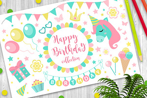 Happy Birthday Modern Cute Icons Set