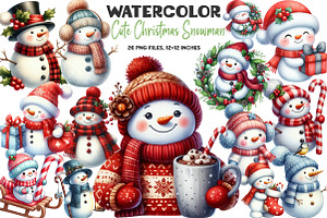 Cute Christmas Snowman Clipart, an Illustration by DreamArtGraphic