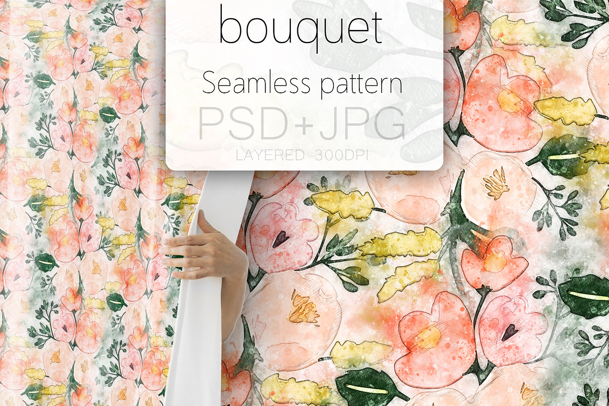 Watercolor pink bouquet pattern, a Pattern Graphic by yahu88studio (Photo 1 of 7)