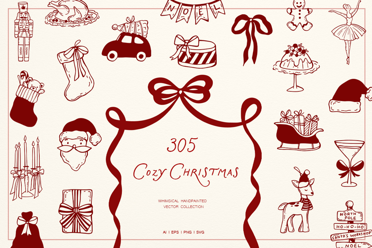 Whimsical Set Cozy Christmas, a Seasonal Illustration by ViktoriyaD (Photo 1 of 20)