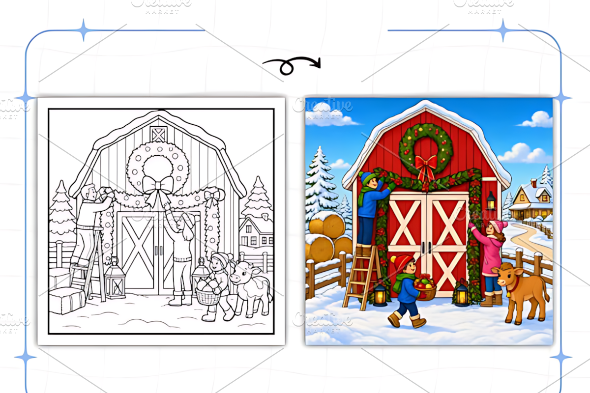 Christmas on the Farm Coloring Pages, a Seasonal Illustration by Design Station (Photo 5 of 8)