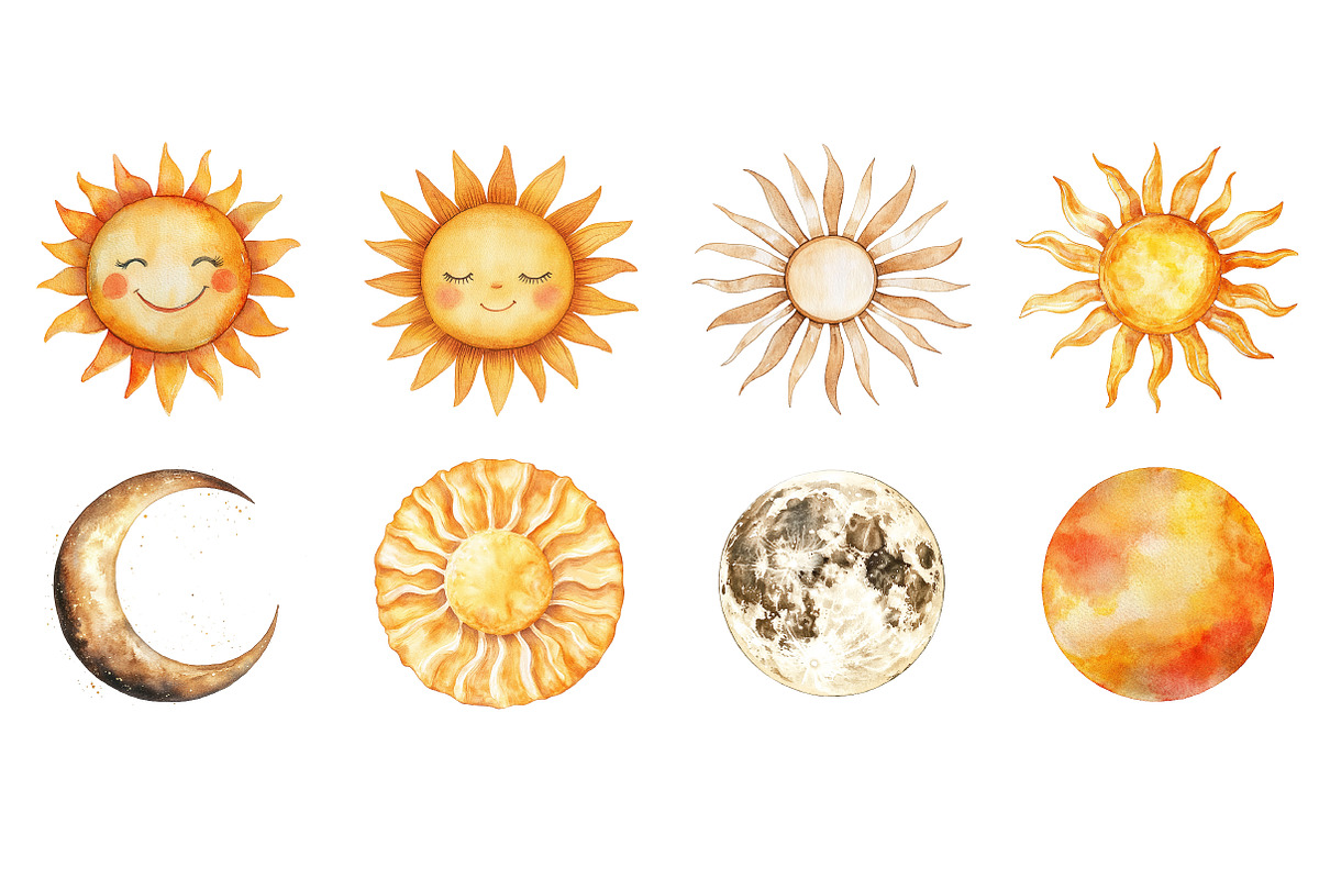 Watercolor Neutral Sun & Moon, an Illustration by Design Market (Photo 3 of 3)
