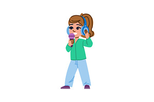 Young girl singing with microphone, an Illustration by pikepicture