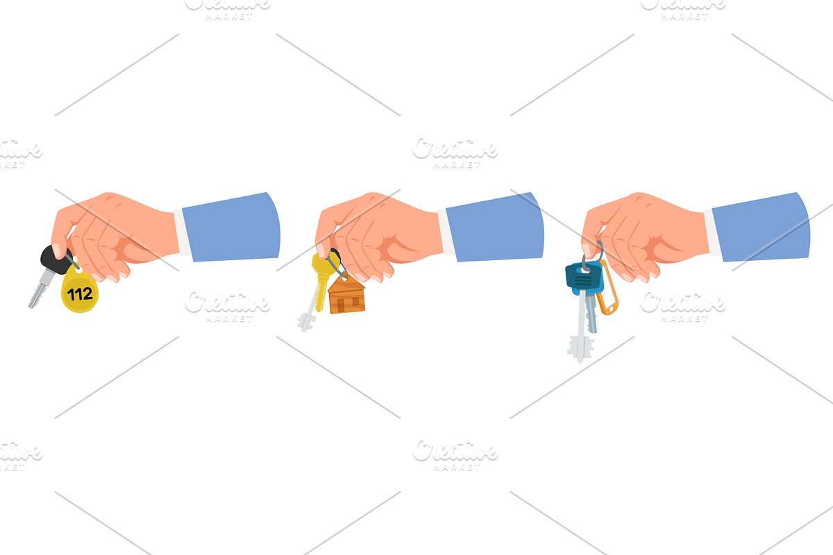 Hands holding keys to house, locker, an Object Illustration by Vectorbuum