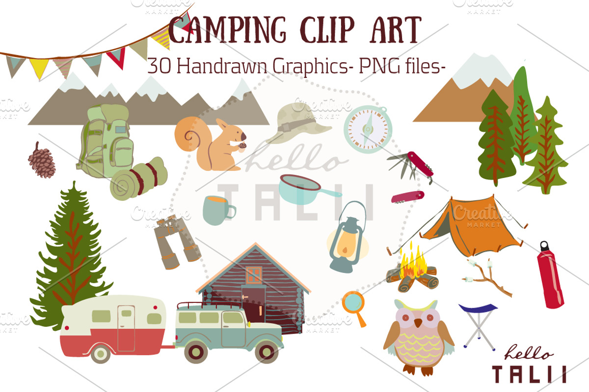 Camping Clip Art, an Illustration by Hello Talii, image size:1200x800