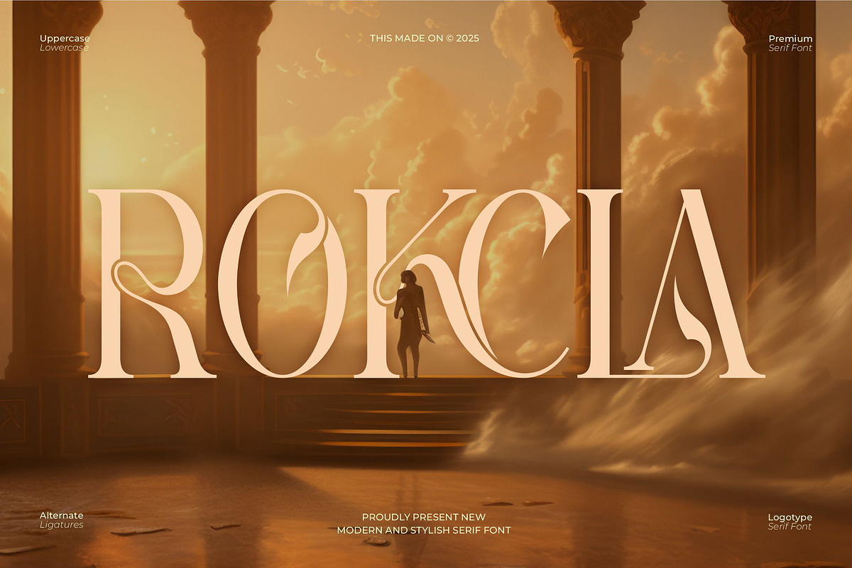 Rokcla || Vintage Retro Serif Font, a Serif Font by Ermedia Studio (Photo 1 of 10)