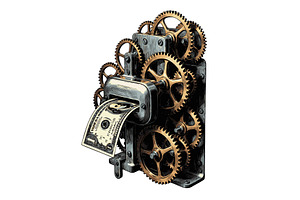 money printing machine with gears, a Finance Illustration by AlexArt