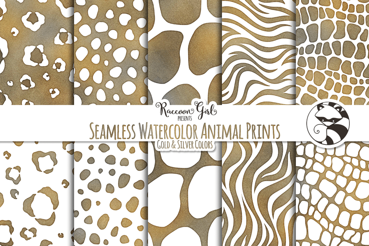Seamless Watercolor AnimalPrints GS, a Pattern Graphic by RaccoonGirl Design (Photo 1 of 3)