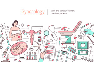 Gynecology line art banners, pattern, a Healthcare Illustration by Good Studio
