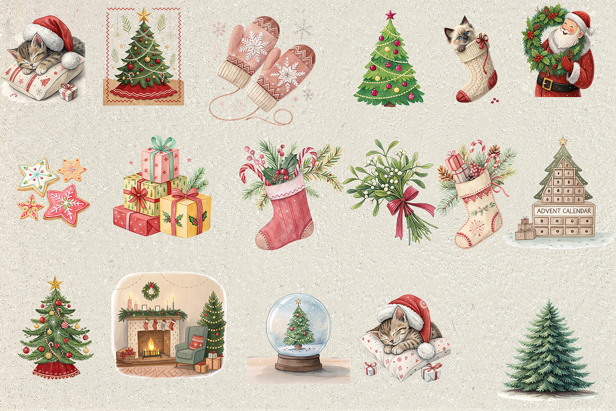 Cozy Christmas Holiday Set, a Seasonal Illustration by RevintageStudio (Photo 4 of 6)