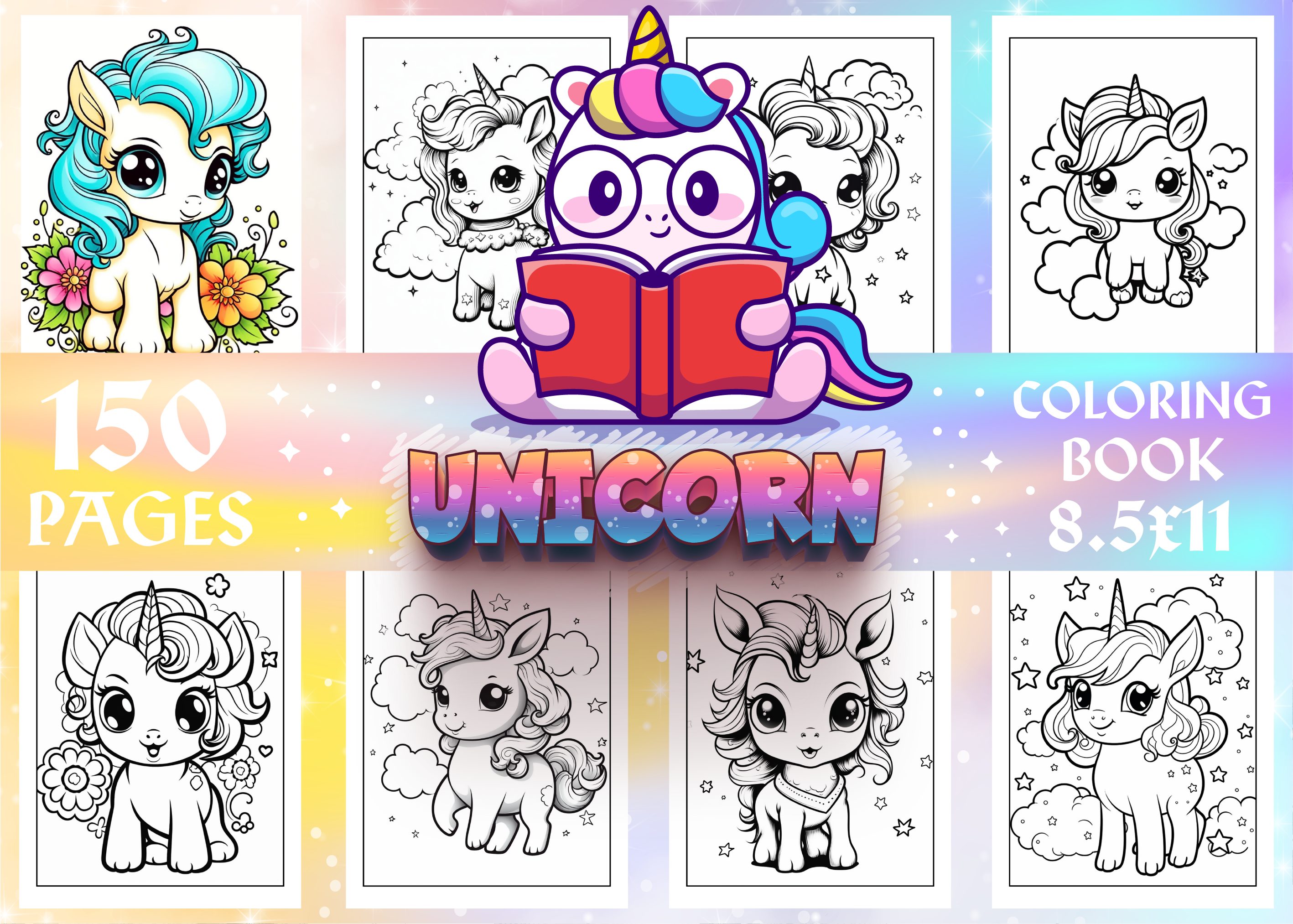 Cute Unicorn Coloring Pages for Kids, an Illustration by Design Zone
