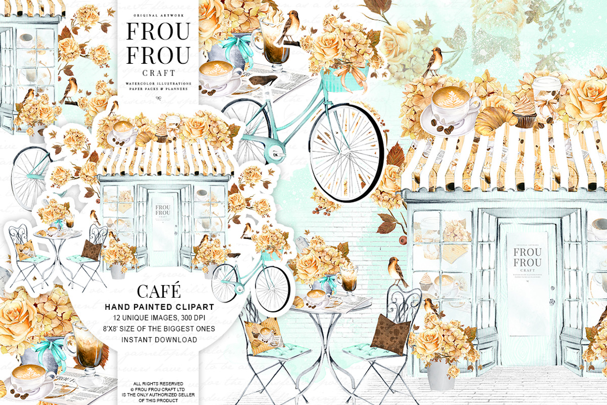 Watercolor Coffee Paris Cafe Clipart, a Decorative Illustration by Frou Fou Craft (Photo 1 of 4)