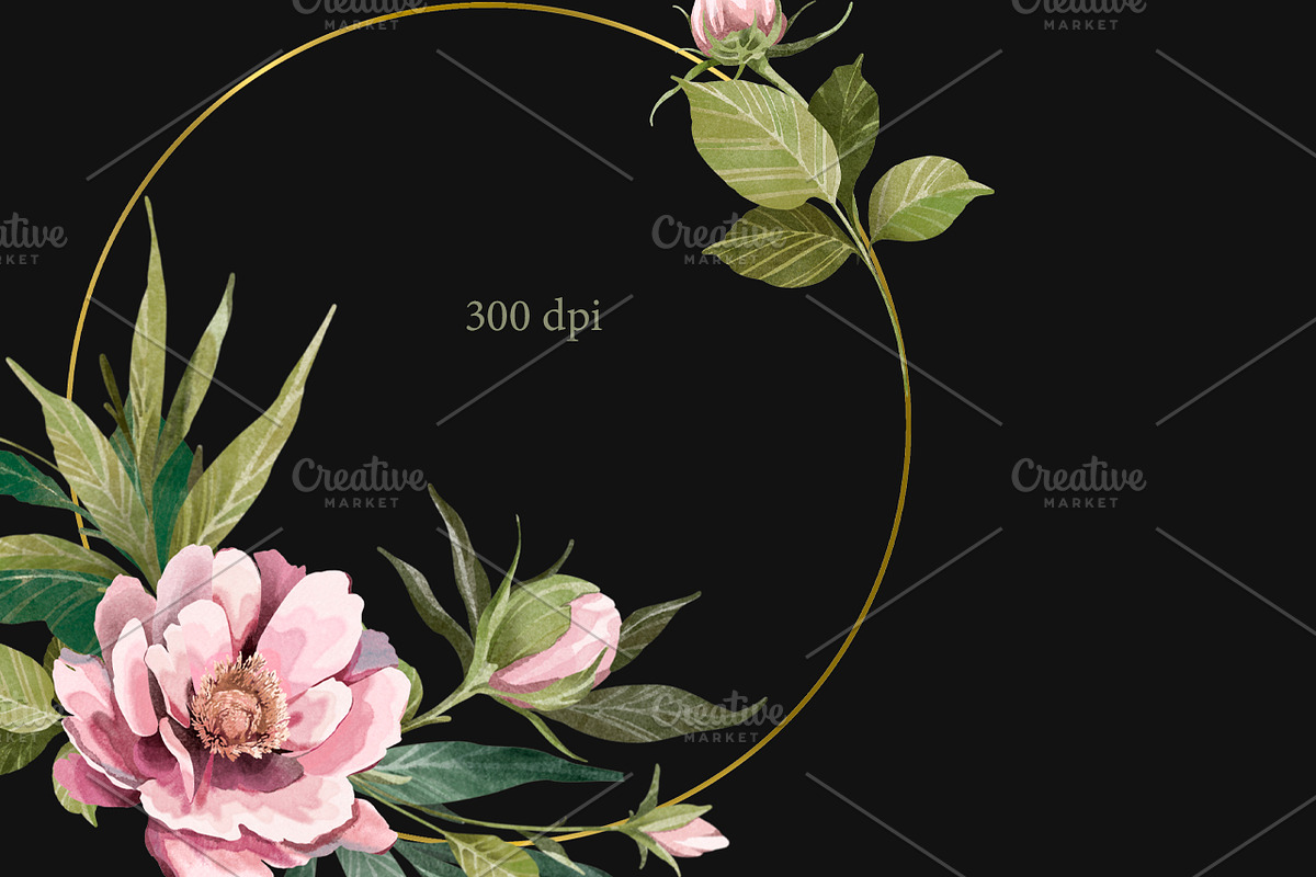 Watercolor Peonies Wreath Clipart, a Decorative Illustration by NKTKNS (Photo 2 of 4)
