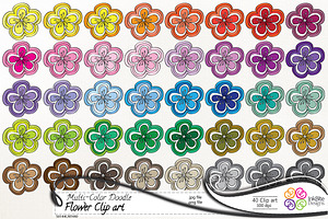 Multi-Color Doodle Flower Clip art