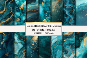 Teal and Gold Glitter Ink Textures, an Illustration by OK Design