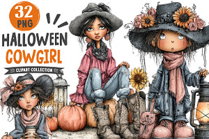 Halloween Western Cowgirl Clipart, a Seasonal Illustration by OK Design
